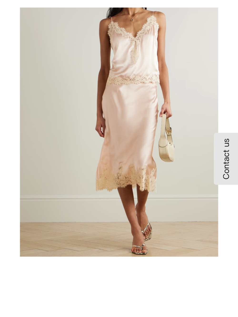 Doen Blush Pink Satin Slip Skirt with Cream Lace Trim